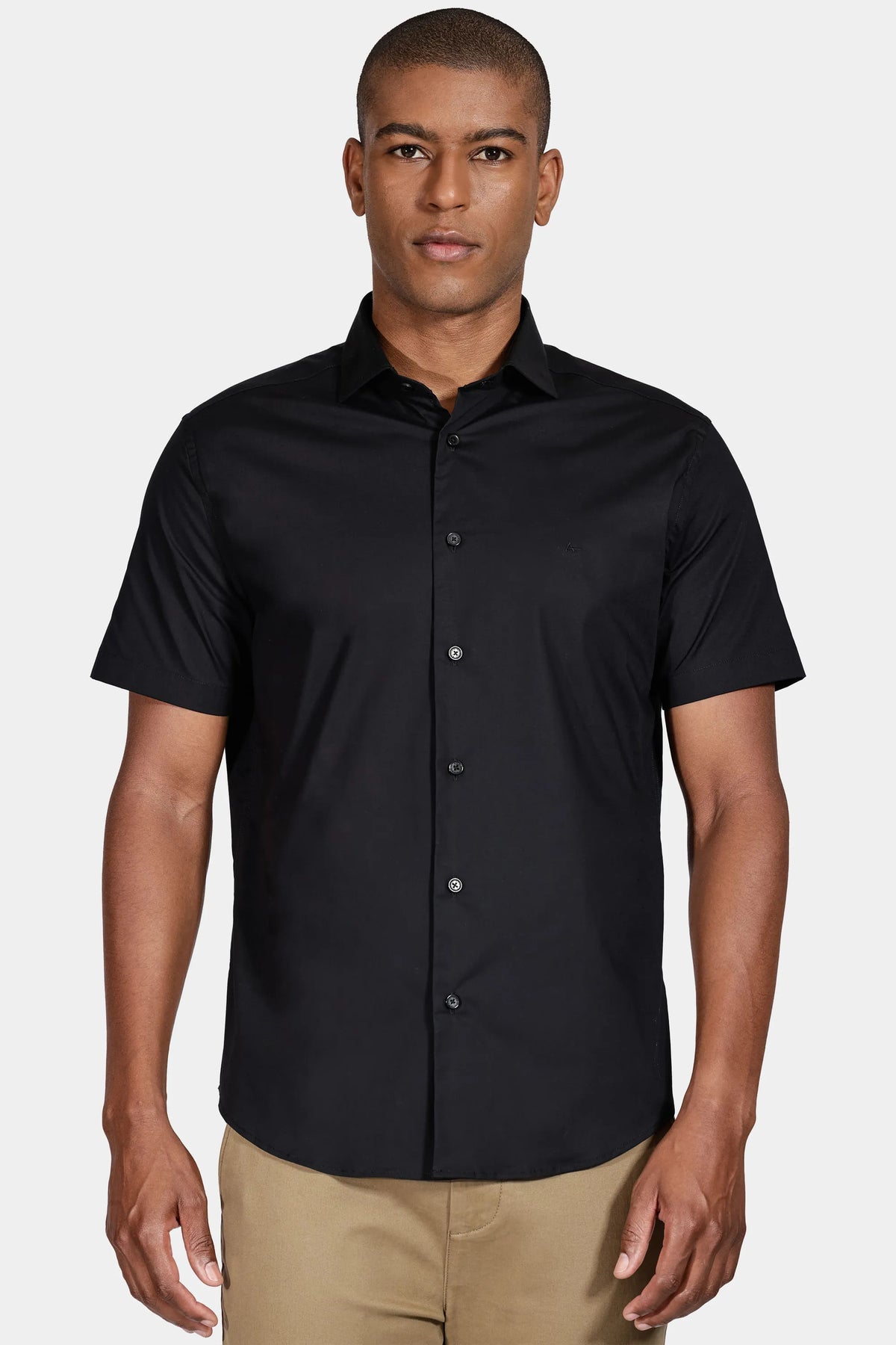 Camisa Manga Curta Slim Tricoline Stretch
