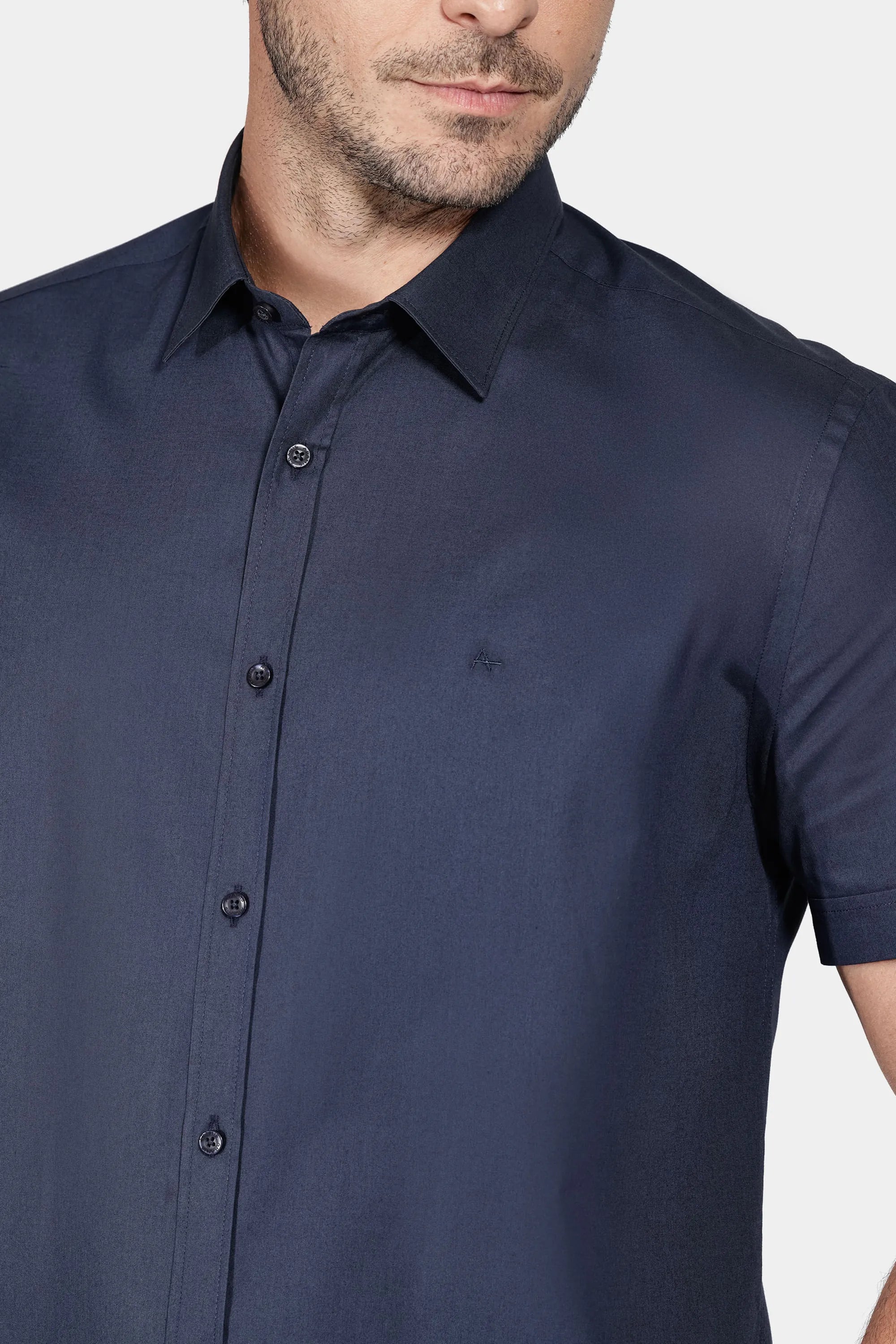 Camisa Manga Curta Slim Tricoline Stretch